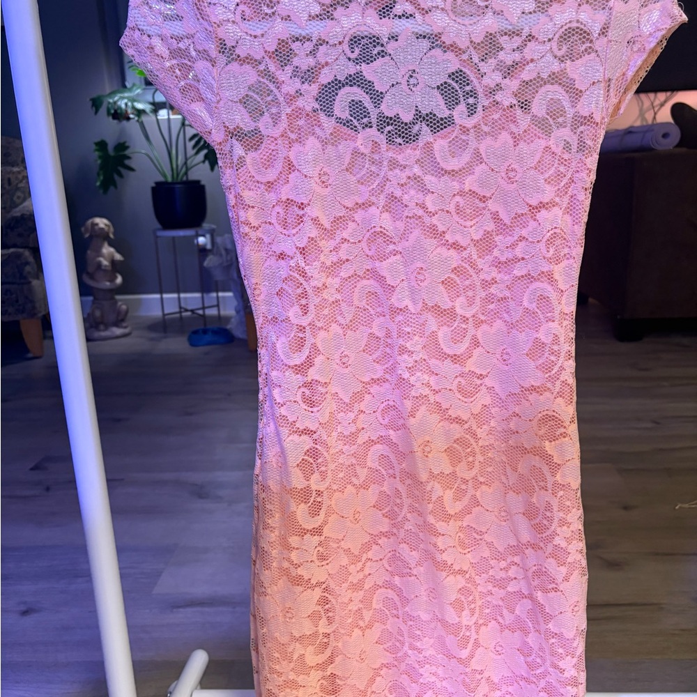 Pink Lace Mini Dress